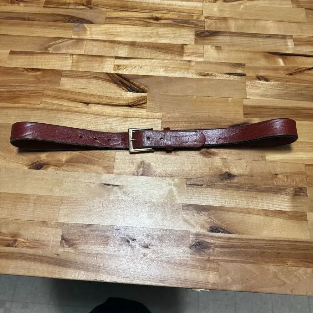 Oil Tanned Top Grain Cowhide Men Belt Size 34/36 Rust Brown Leather Brass Buckle